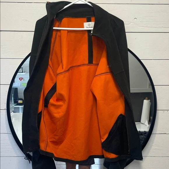Vintage Burton Men's Black and Orange Light Weight Zip-Up Jacket - Mens Large